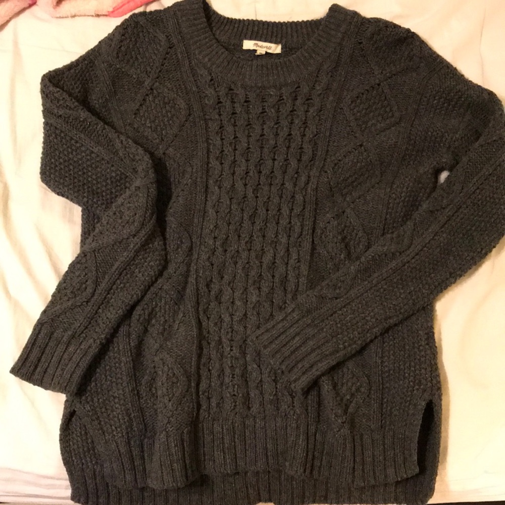 Dark grey Madewell cable knit sweater